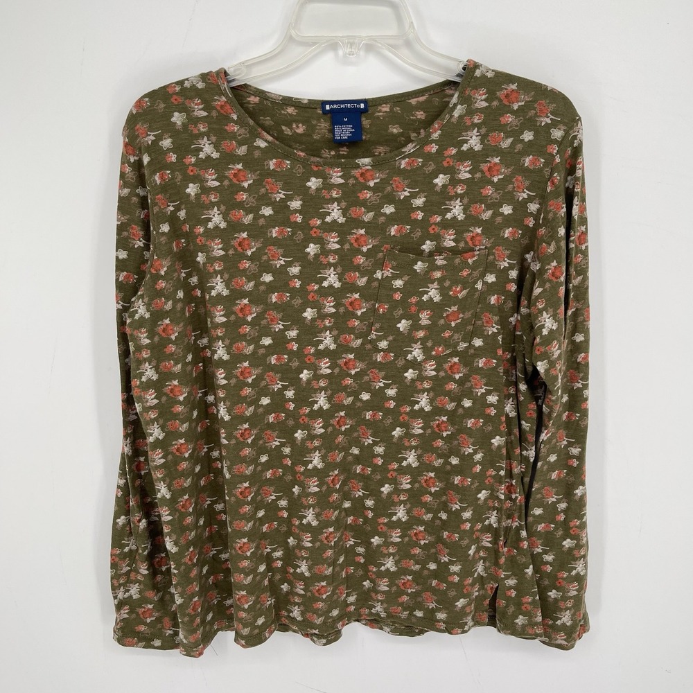 Architect Women's Green Modal Blend Floral Long Sleeve‎ Pocket T-Shirt Size M